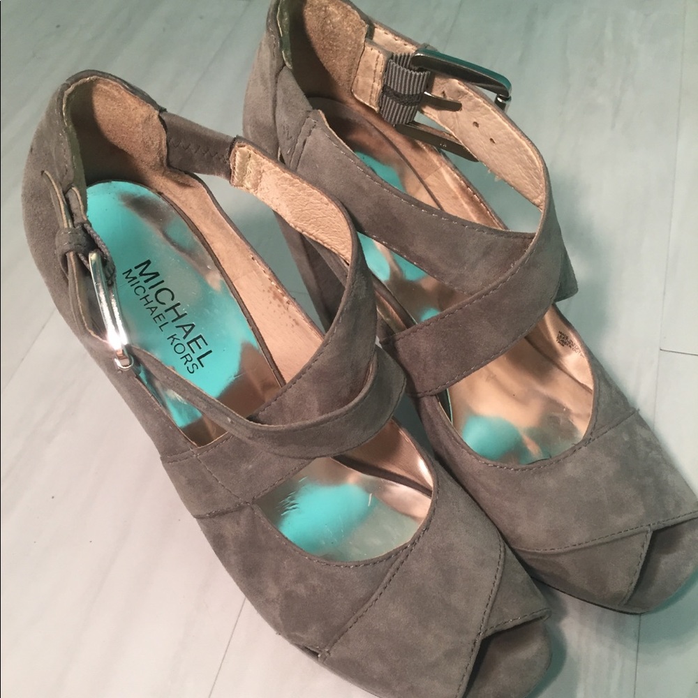 Michael Kors gray suede strappy heels size 7.5